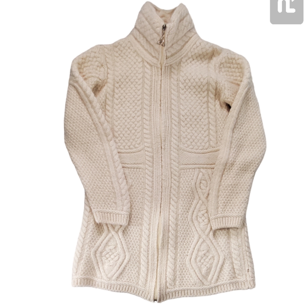 Aran Mor Ireland 100% Merino Wool Knit Chunky Cardigan. Small.
